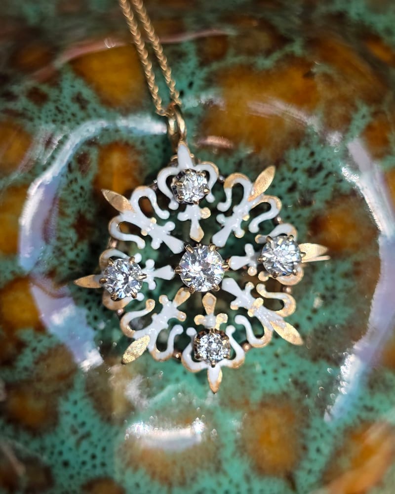 Enamel and diamond pendant